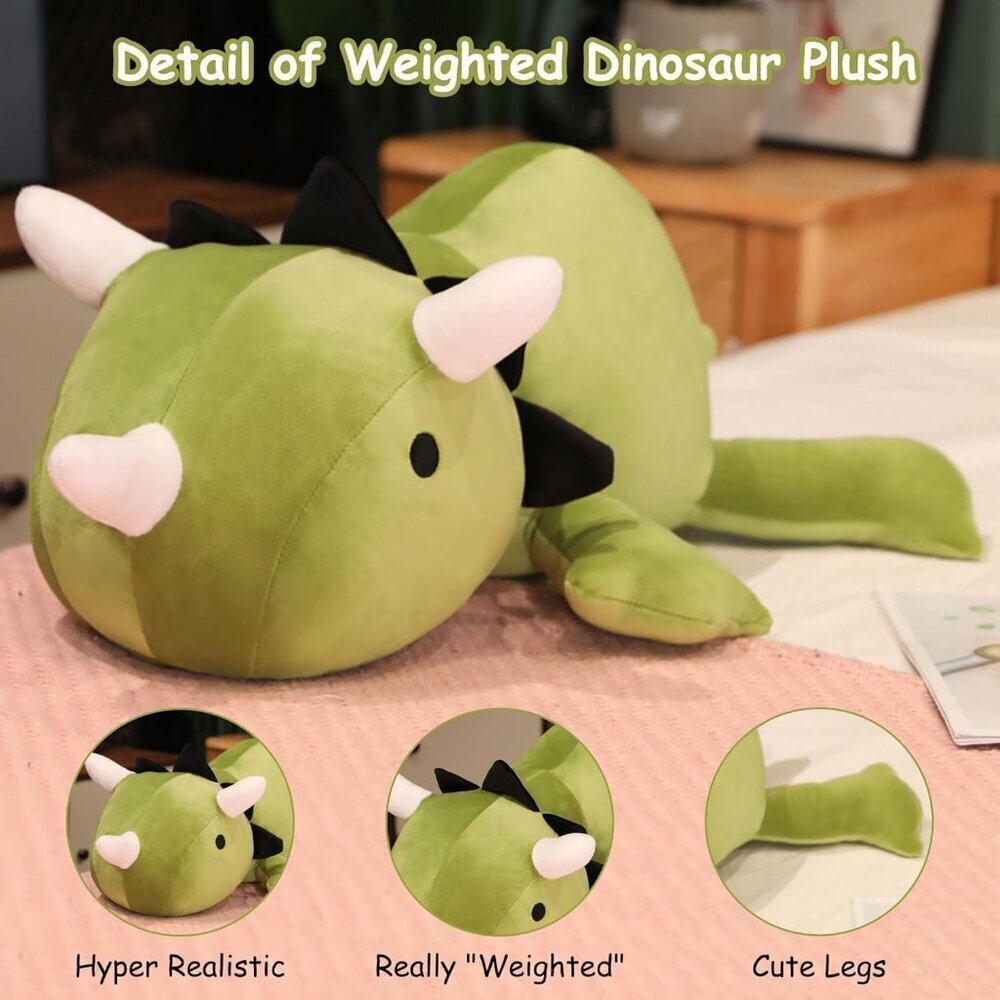 🆕 Kids Green Dinosaur Throw Pillows Anxiety Weighted Stuffed Animals Adults Toy - Picture 3 of 6